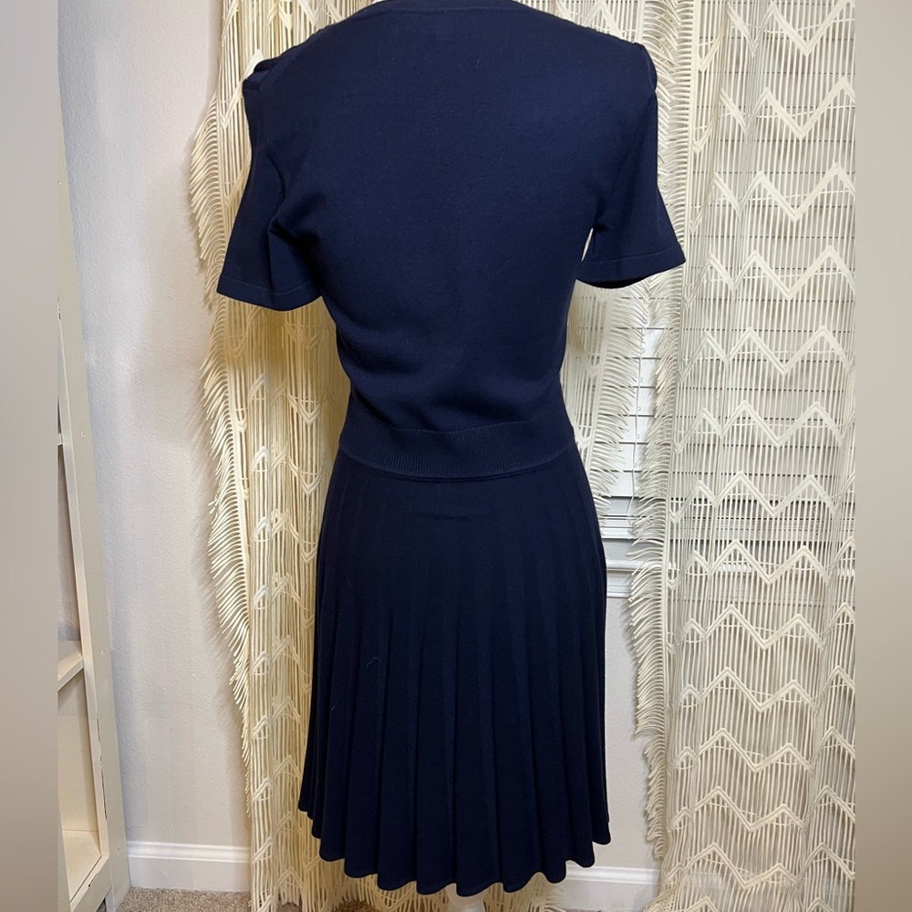 NWT Draper James Navy Nassau Blue Crew Neck A-Line Sweater Dress Small New - Picture 10 of 12